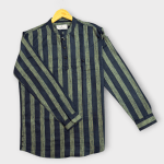 Men’s Striped Mandarin Collar Cotton Shirt - Image 4
